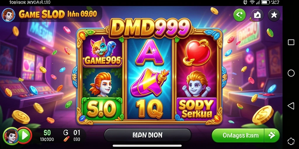 Tampilan gameplay menarik dari DMD999 dengan simbol slot yang cerah.