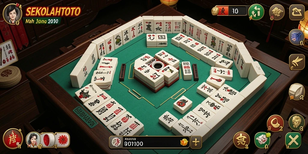 Tampilan gameplay SEKOLAHTOTO dengan tile Mahjong yang indah.